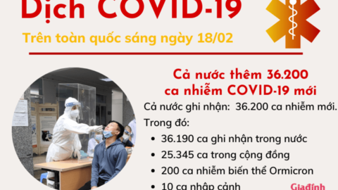 Sáng 18/02: Số ca mắc COVID-19 mới trên toàn quốc lên đến 36.200 ca