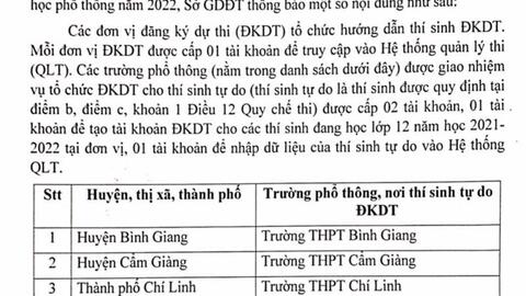 Hải Dương: Hướng dẫn thí sinh tự do đăng ký dự thi tốt nghiệp THPT tại 12 trường