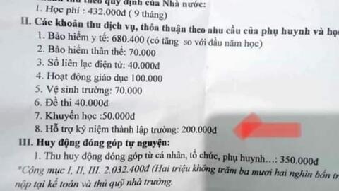 Hiệu trưởng lên tiếng về thông tin "thu 200.000 đồng hỗ trợ kỷ niệm thành lập trường"