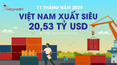 Kim ngạch xuất, nhập khẩu hàng hóa tăng 17,2% trong 11 tháng năm 2025