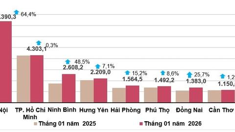 Tháng 1-2026, vốn đầu tư thực hiện từ ngân sách tăng 19,3% so với cùng kỳ năm trước