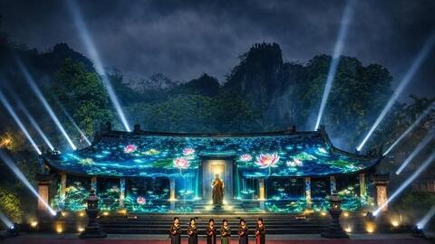 Lần đầu công nghệ 3D Mapping ‘kể chuyện’ lễ hội chùa Thầy