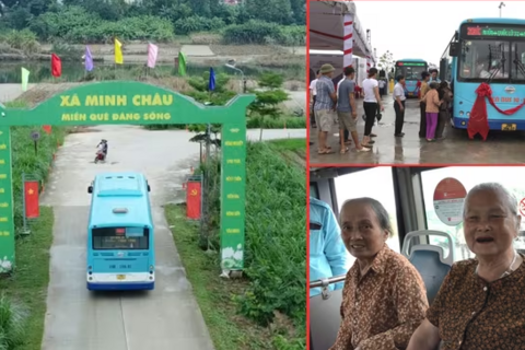 Xe buýt đầu tiên kết nối xã đảo duy nhất của Thủ đô với trung tâm Hà Nội đi vào hoạt động