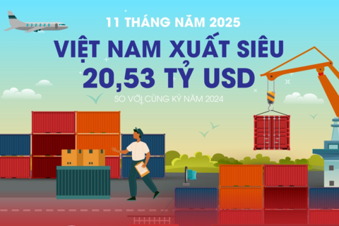 Kim ngạch xuất, nhập khẩu hàng hóa tăng 17,2% trong 11 tháng năm 2025