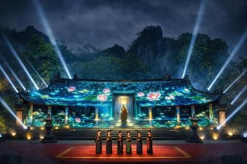 Lần đầu công nghệ 3D Mapping ‘kể chuyện’ lễ hội chùa Thầy