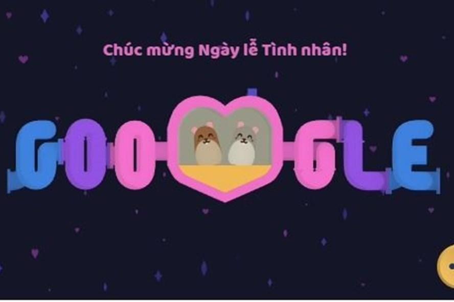 Google Doodle chúc mừng Ngày lễ Tình nhân 2022. Ảnh chụp màn hình