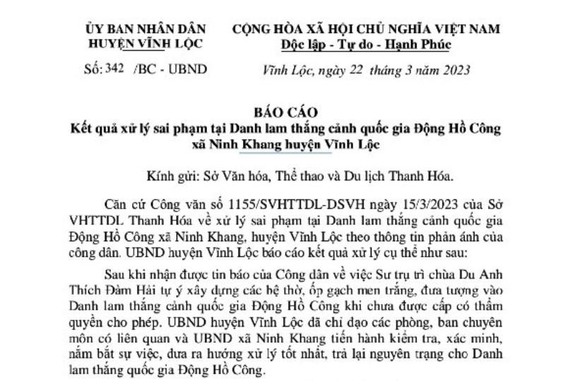 Xử phạt trụ trì chùa Du Anh do xâm hại động Hồ Công ở Thanh Hóa ảnh 1