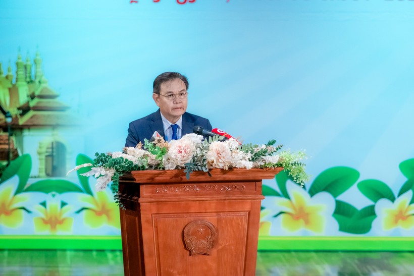 Chủ tịch Quốc hội Lào Saysomphone Phomvihane phát biểu. (Ảnh: Doãn Tấn/TTXVN)