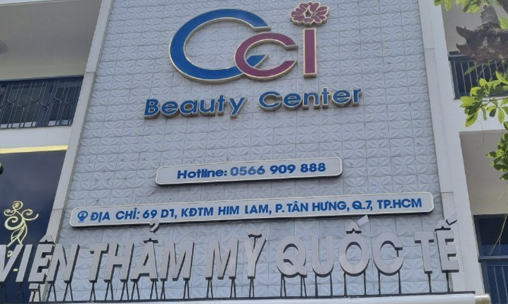 “Viện thẩm mỹ quốc tế CCI Beauty Center” tại địa chỉ 69 Hoàng Trọng Mậu (D1), quận 7. (Ảnh: Sở Y tế TPHCM)