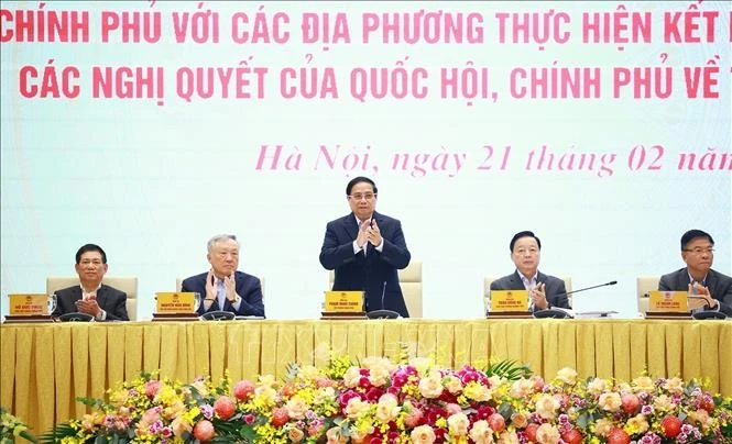 Thủ tướng Phạm Minh Chính chủ trì Hội nghị Chính phủ với các địa phương về tăng trưởng kinh tế. (Ảnh: Dương Giang/TTXVN)