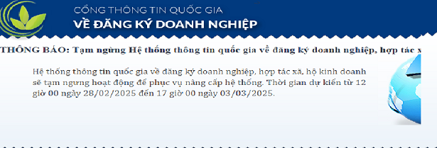 Thông báo của Cổng Thông tin quốc gia về đăng ký doanh nghiệp Thông báo của Cổng Thông tin quốc gia về đăng ký doanh nghiệp