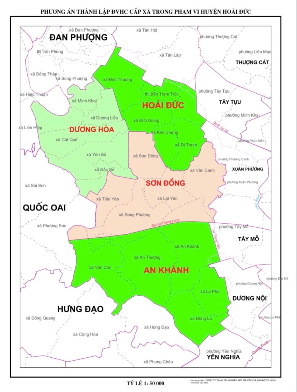 Sau sắp xếp, huyện Hoài Đức sẽ còn 4 đơn vị hành chính cơ sở. Ảnh: UBND huyện Hoài Đức