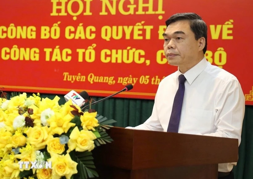 Ông Ma Thế Hồng, Phó Bí thư Tỉnh ủy Tuyên Quang, phát biểu tại Hội nghị. (Ảnh: Quang Cường/TTXVN)