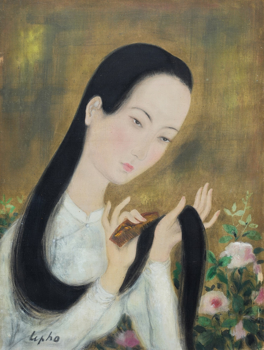 Tác phẩm 'Thiếu nữ chải tóc' của Lê Phổ được bán với giá 169.000 EUR (trên 5 tỷ đồng). tranh-dong-duong-toa-sang-tren-san-dau-gia-quoc-te-3.jpg