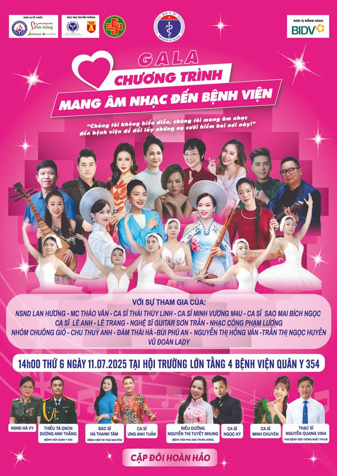 Chương trình &quot;Mang âm nhạc đến bệnh viện&quot; tự hào mang đến Gala thường niên đầy ý nghĩa vào lúc 14h00 ngày 11 tháng 7 năm 2025 tại Hội trường lớn Tầng 4, Bệnh viện Quân Y 354 (120 phố Đốc Ngữ, Hà Nội)