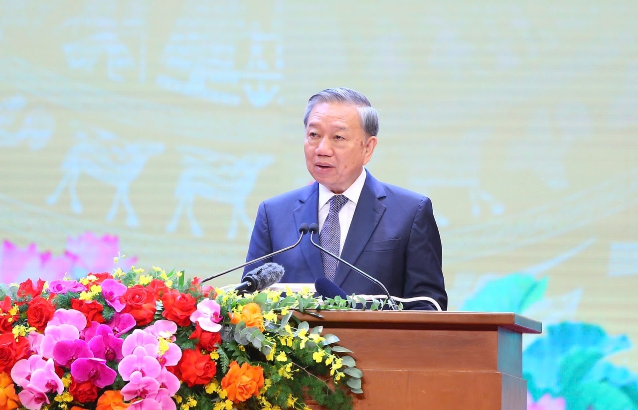 Tổng Bí thư Tô Lâm phát biểu tại buổi gặp mặt. Ảnh: Nhật Nam