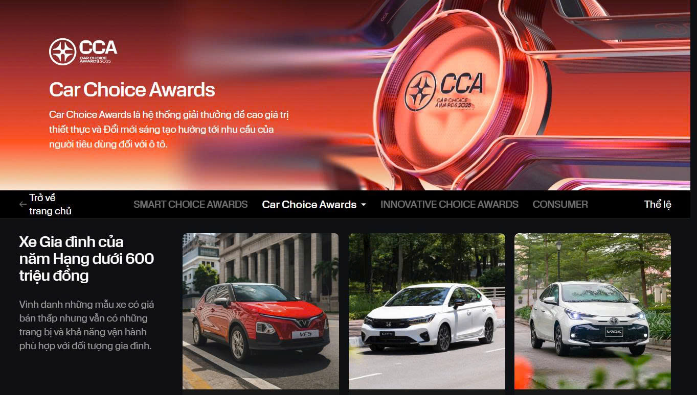 Nhiều mẫu xe ô tô đang cạnh tranh ở các hạng mục giải thưởng của Car Choice Awards 2025.