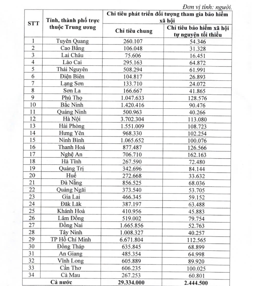 Chính phủ giao chỉ tiêu phát triển đối tượng tham gia bảo hiểm xã hội cho 34 tỉnh, thành phố- Ảnh 2. Chính phủ giao chỉ tiêu phát triển đối tượng tham gia bảo hiểm xã hội cho 34 tỉnh, thành phố- Ảnh 2.