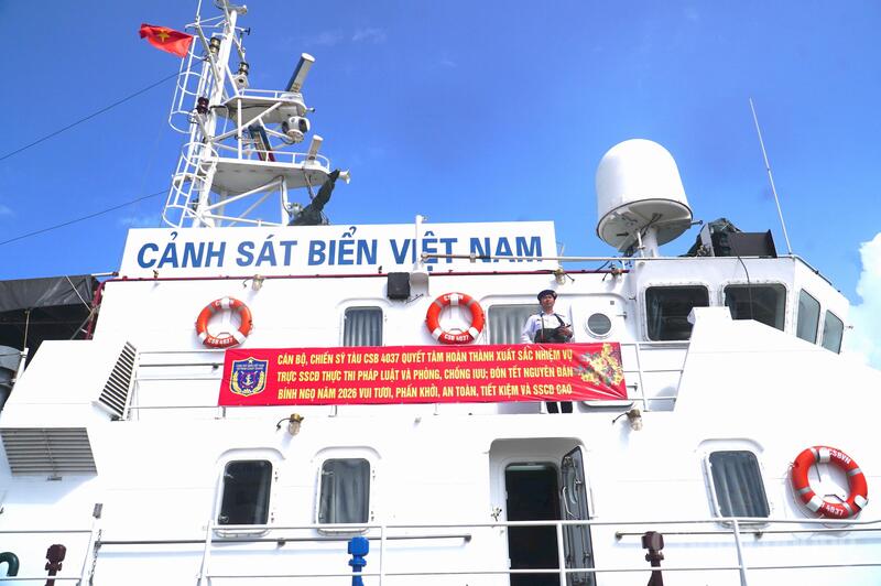 Tàu Cảnh sát biển 4037 lên đường trực sẵn sàng chiến đấu, thực thi pháp luật, phòng chống vi phạm trên biển trước, trong và sau tết Nguyên đán Bính Ngọ 2026.