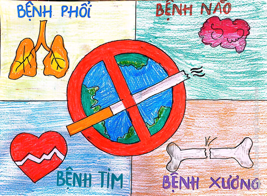 Tranh vẽ phòng, chống tác hại của thuốc lá tại trường học của học sinh.