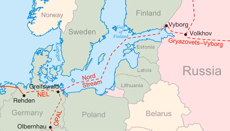 Bản đồ đường ống Nord Stream. Ảnh: CC/Samuel Bailey nordstream.png