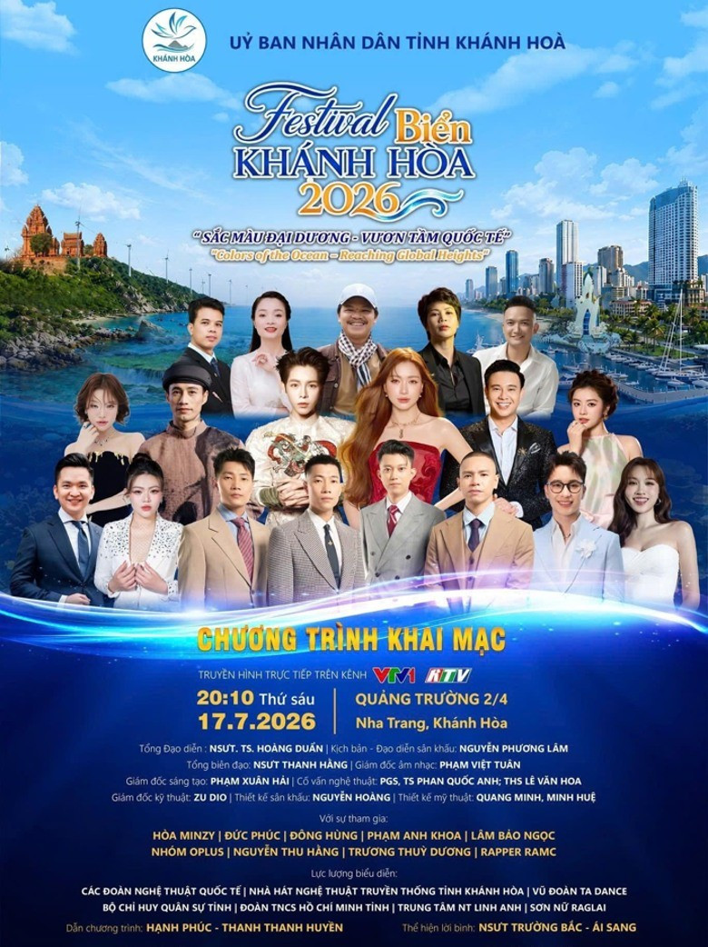 Lễ khai mạc Festival Biển Khánh Hòa năm 2026 vào tối 17/7 có sự tham gia biểu diễn của nhiều ca sĩ nổi tiếng. Ảnh: Sở VHTT&DL tỉnh Khánh Hòa 1kh1.jpg