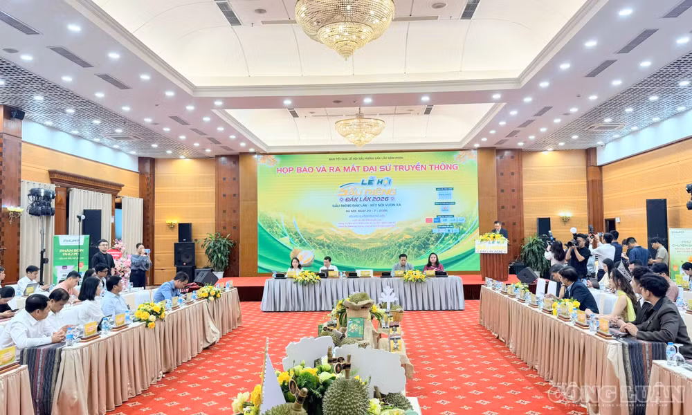 Toàn cảnh họp báo thông tin về Lễ hội Sầu riêng Đắk Lắk 2026. Ảnh: Đình Trung clo_br_1784532523995-1499454592867780915-1476246902462184064-5c27fde52e928e6e448318afe8bc2273.jpg