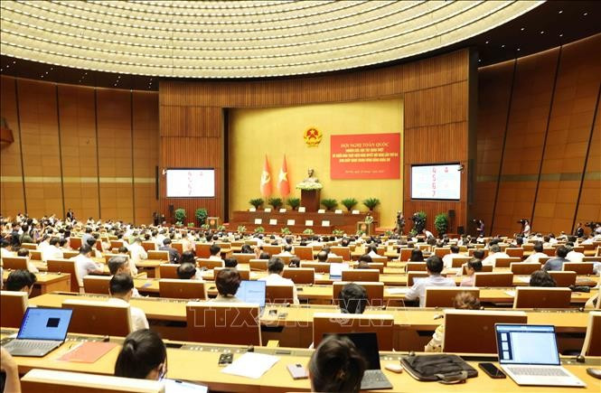Toàn cảnh hội nghị tại điểm cầu trung tâm - Hội trường Diên Hồng, Nhà Quốc hội (Hà Nội). Ảnh: Phương Hoa/TTXVN