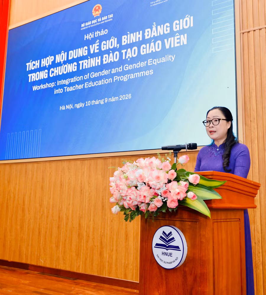 Thứ trưởng Bộ GD&ĐT Nguyễn Thị Quyên Thanh phát biểu khai mạc hội thảo. binhdanggioi-2.jpg