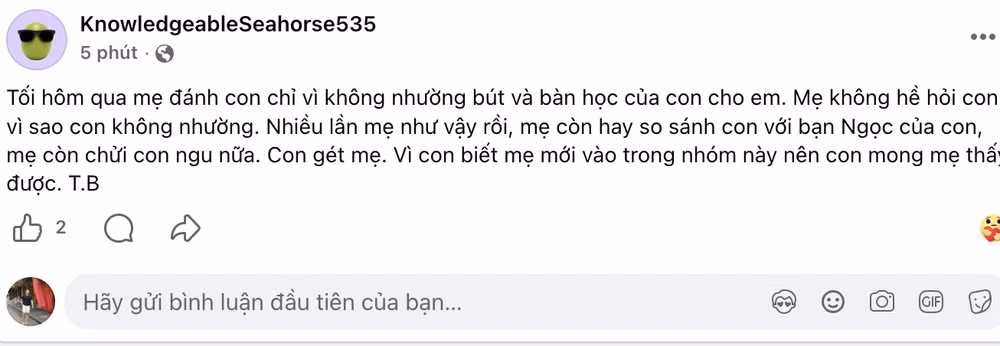 Một tài khoản học sinh T.B. đăng bài ẩn danh kể chuyện bị mẹ đánh vì không nhường bút và bàn học cho em. anh-man-hinh-2026-09-29-luc-090526.png